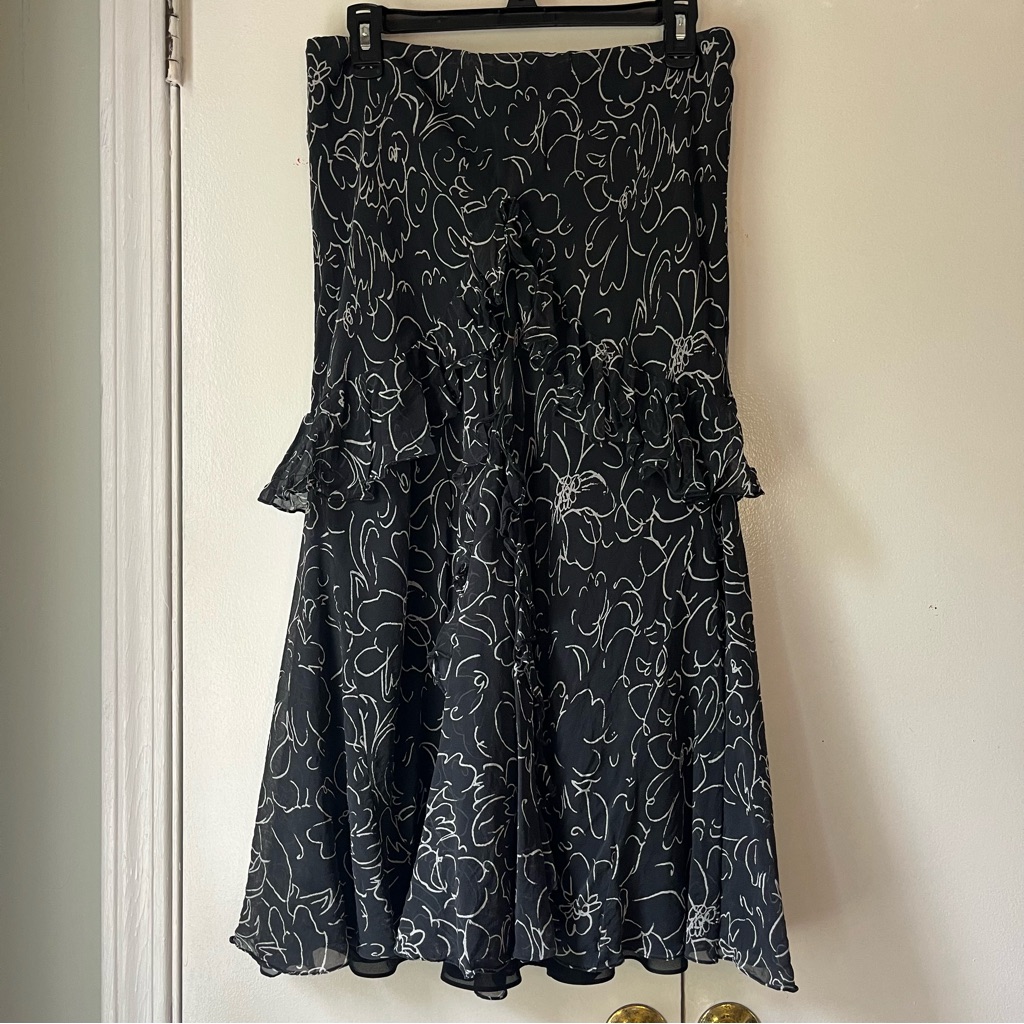 Ralph Lauren Black And White Floral Skirt With Ruffles, Tiered And Flowy